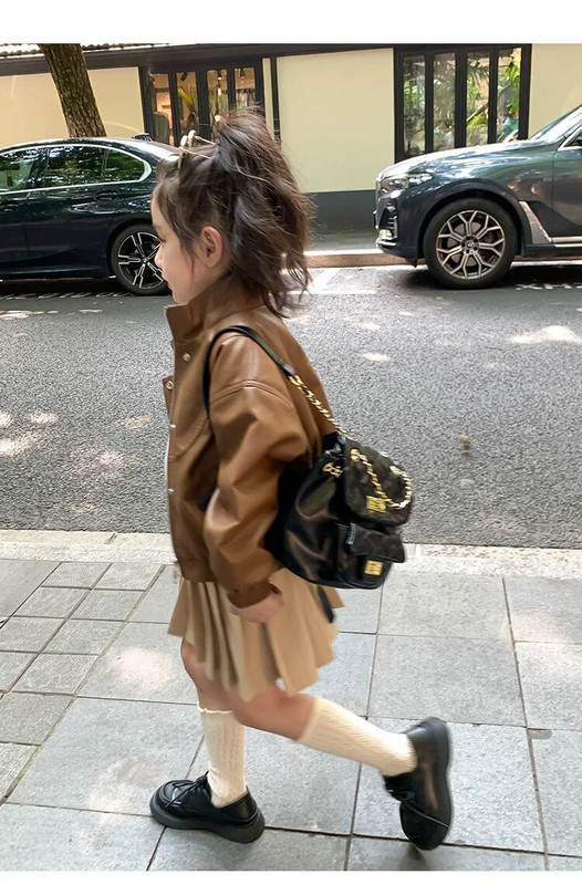 Paltoane Fete Cafea Piele Sezon de toamnă Nouă Îmbrăcăminte pentru copii Jachetă Cardigan Buton Îmbrăcăminte exterioară Soild Plisă Cool