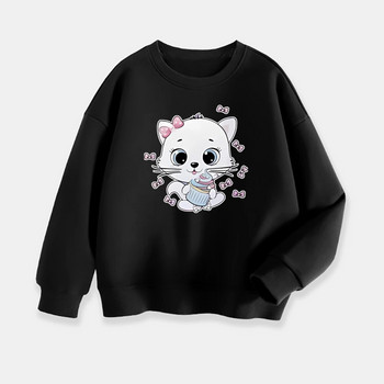 Cat&Bows Graphic Printed Детски пуловери за момичета Ежедневни суичъри за момичета Деца за тийнейджъри Празнични ежедневни облекла Идея за подаръци за деца
