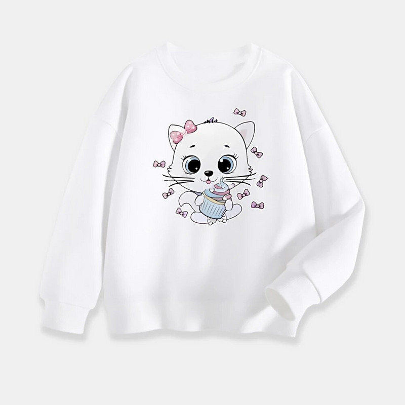 Katės ir lankeliai su grafine spauda, vaikiški megztiniai, viršutiniai marškinėliai mergaičių laisvalaikio megztiniai paaugliams vaikams.