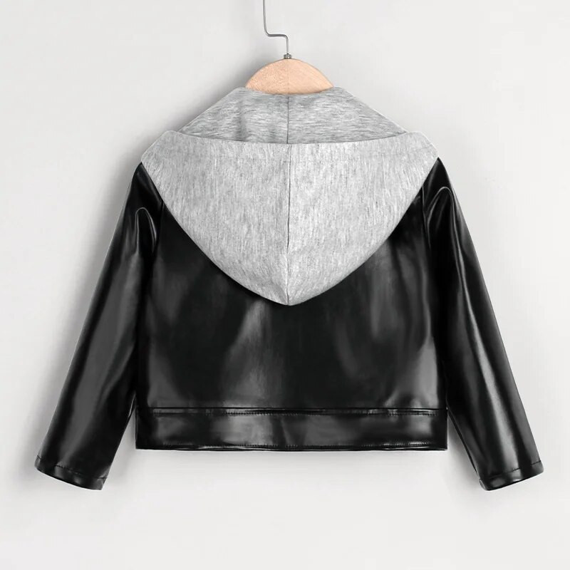 Mood Baby Girl Boy PU-nahast kapuutsiga jope Kevad-sügis lapse nahkmantel, Chaqueta, välisrõivad, beebiriided 4-7 a.