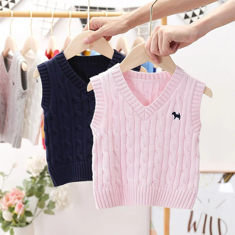 2023 Toamnă Iarnă Sugari Fete Topuri Bumbac Broderie Solidă Pulover Fără Mâneci Stretch Loose Copii Fete Vest