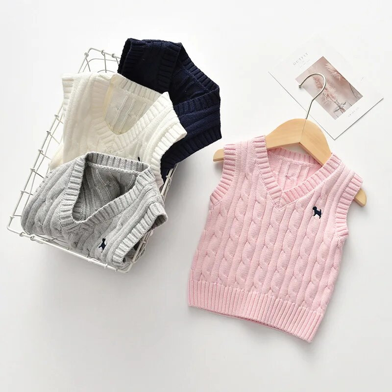 2023 Toamnă Iarnă Sugari Fete Topuri Bumbac Broderie Solidă Pulover Fără Mâneci Stretch Loose Copii Fete Vest