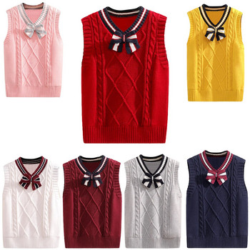 Χαριτωμένο πουλόβερ παιδικό γιλέκο για κορίτσια σε στυλ Japan αμάνικο φαρδύ πανωφόρι πλεκτό σχολικό γιλέκο καθημερινά φορέματα Y2K φθινοπωρινά πουλόβερ