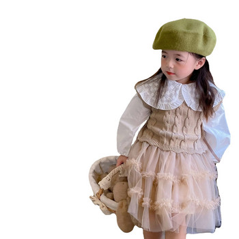 Βρεφικό γιλέκο φθινοπώρου 2022 Κορεάτικο πλεκτό βολάν με παπιγιόν Παιδικό πουλόβερ Ρούχα για νήπια για κορίτσια