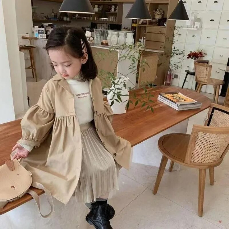 Vjetrovka za djevojčice Proljetni novi britanski stil Predškolska dječja svestrana vjetrovka s podesivim strukom Dječji kaput srednje dužine