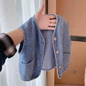 Vestă pentru copii, sezonul de primăvară și toamnă 2023, nou bebeluș, versatil, umăr, modă, băieți și fete, denim, haine pentru copii