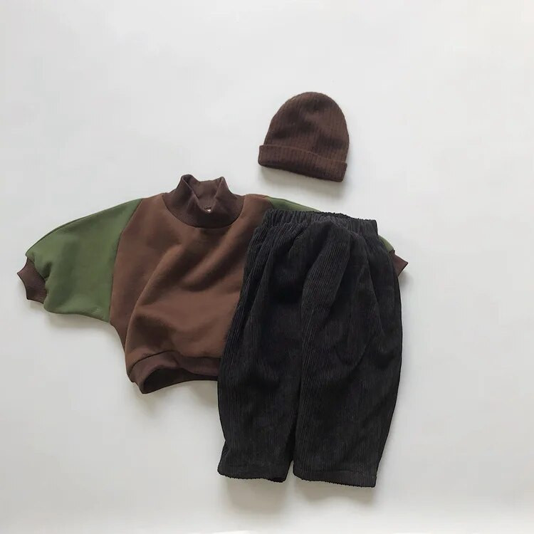 deer jonmi Uus talvine korea stiilis beebipoisid, paksud dressipluusid, poolkaelus, lapiline varrukas, väikelapsed, püksid, topid