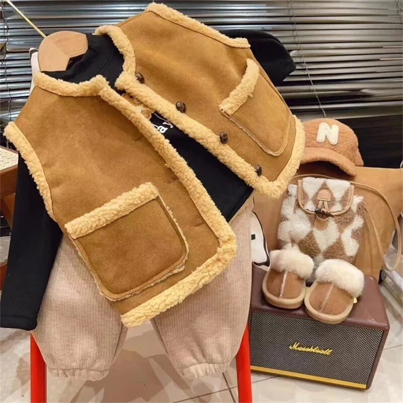 Haine de iarnă pentru copii Bebeluși băieți vestă îngroșată din lână de miel haină caldă pentru fetiță vestă jachetă fără mâneci vestă de blană