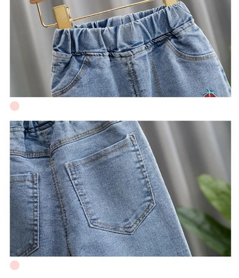 Пролетни бебешки дрехи за момичета Дънкови панталони с ластик на средната талия за 1 2 3 4 5 6 години Бебешки дрехи за момичета, детски дънки за рожден ден