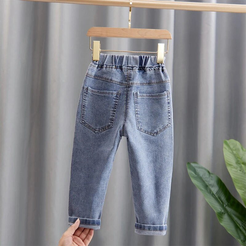 Haine pentru fetiță de primăvară, pantaloni din denim cu bandă elastică cu talie mijlocie, pentru 1 2 3 4 5 6 ani, haine pentru fetiță, pantaloni de blugi pentru aniversare