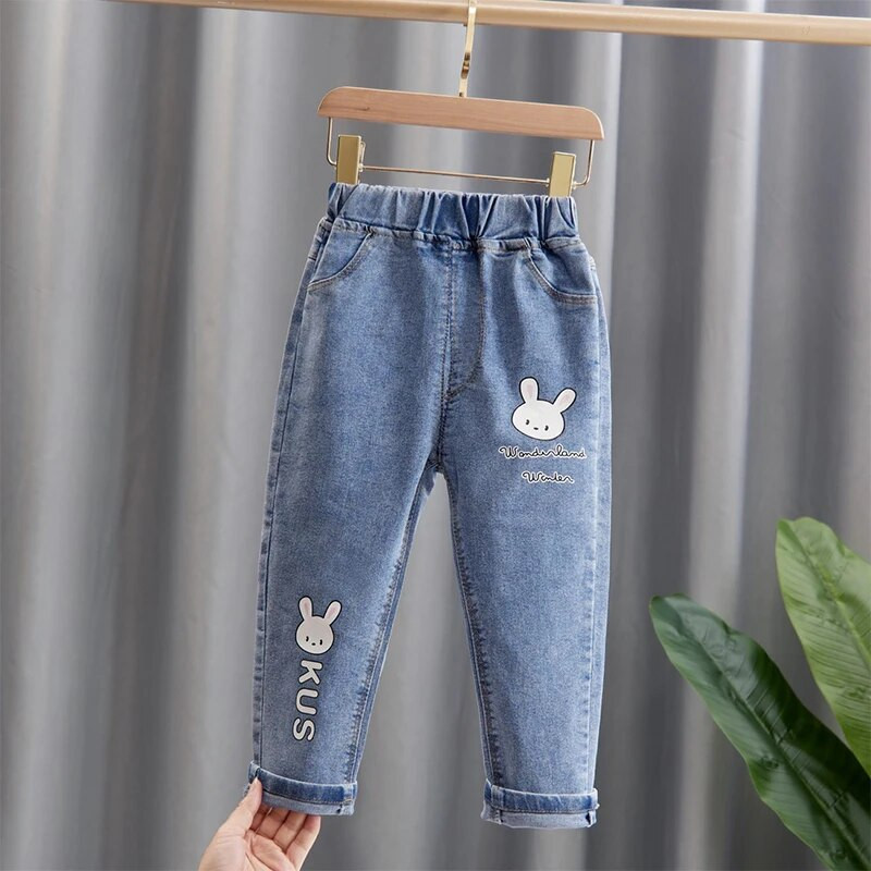 Haine pentru fetiță de primăvară, pantaloni din denim cu bandă elastică cu talie mijlocie, pentru 1 2 3 4 5 6 ani, haine pentru fetiță, pantaloni de blugi pentru aniversare
