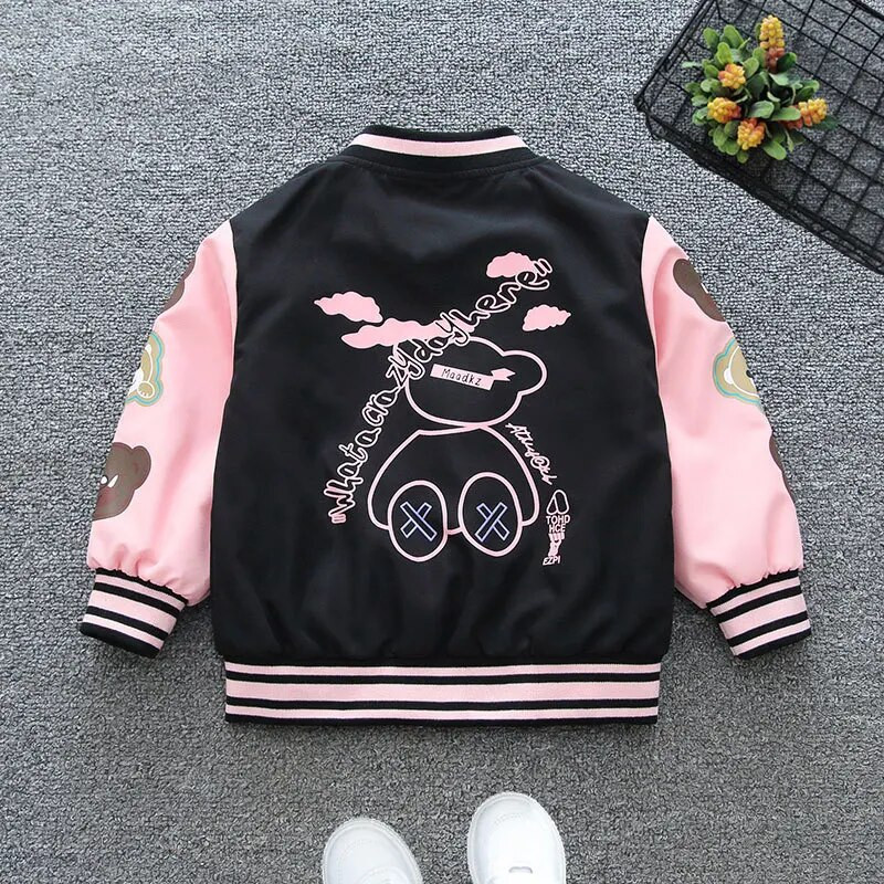 2024 primăvară toamnă noi băieți fete jachetă desene animate urs imprimeu litere uniforme de baseball pentru 2-12 ani copii îmbrăcăminte exterioară sport