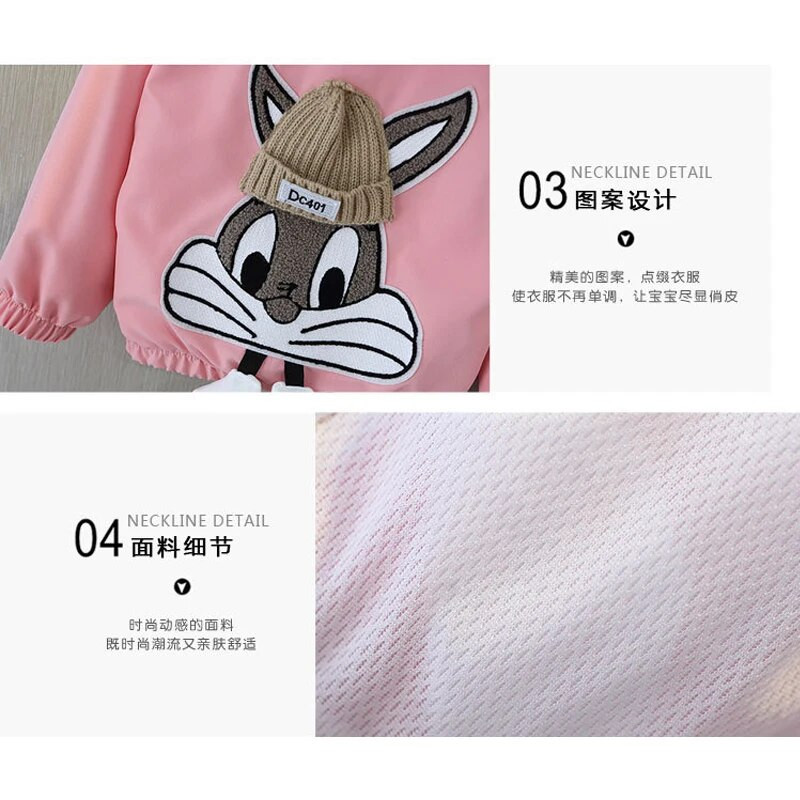 2024, primăvară toamnă, haine pentru fete, culoare solidă, cu imprimeu de iepure, pardesiu cu glugă, pentru 2-12 ani, pardesiu de agrement pentru copii