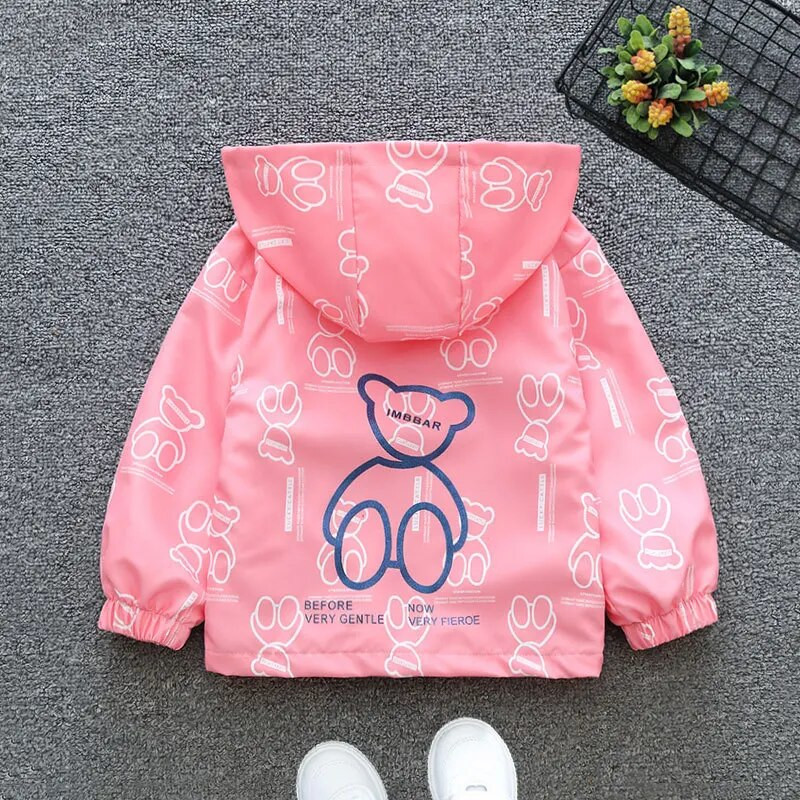 2-12 éves tavaszi ősz lány kabátok divat rajzfilm Bear teljes nyomtatású kapucnis széldzseki gyerekeknek gyerekeknek születésnapi ajándék