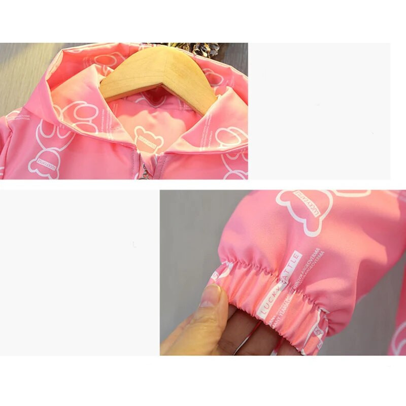 2-12 éves tavaszi ősz lány kabátok divat rajzfilm Bear teljes nyomtatású kapucnis széldzseki gyerekeknek gyerekeknek születésnapi ajándék