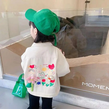 Casual παλτό για κορίτσια την άνοιξη και το φθινόπωρο 2023 Νέα παιδικά ρούχα πλάτη Τρισδιάστατα μικρά λουλούδια κορεατικά τζιν ρούχα