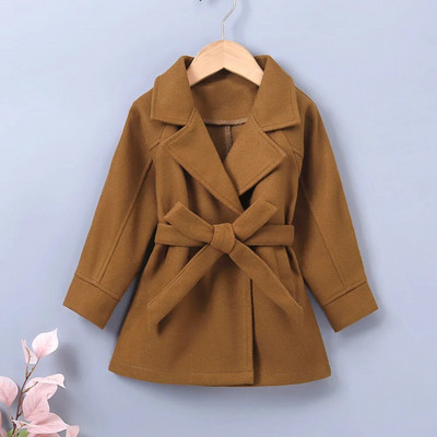 Bebeluși Copii Băieți Fete Palton clasic de lână în amestec de iarnă Trenci cu două piepte Îmbrăcăminte de îmbrăcăminte Jachetă cu curea