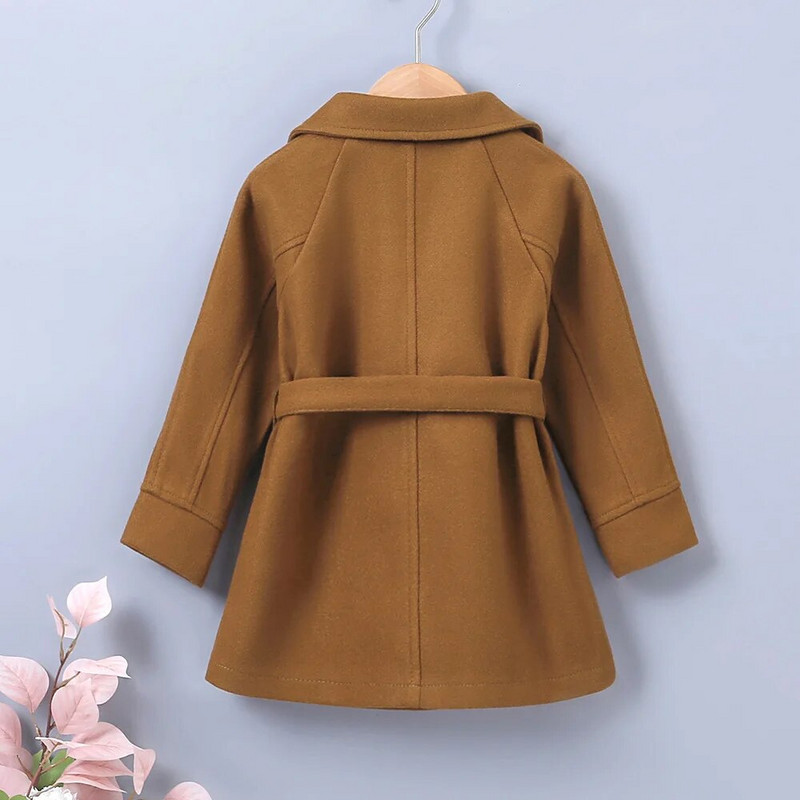 Bebeluși Copii Băieți Fete Palton clasic de lână în amestec de iarnă Trenci cu două piepte Îmbrăcăminte de îmbrăcăminte Jachetă cu curea