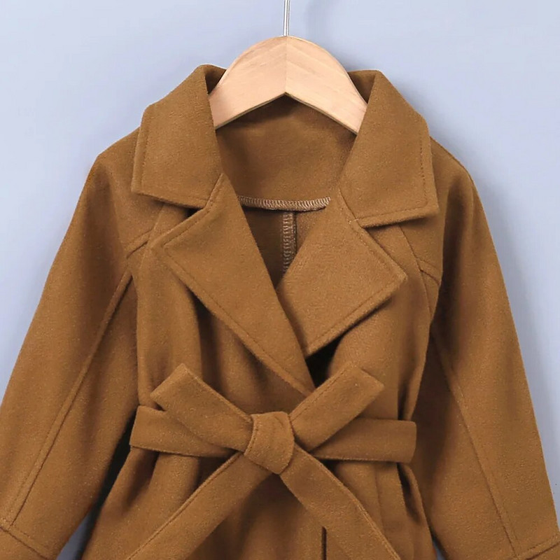 Bebeluși Copii Băieți Fete Palton clasic de lână în amestec de iarnă Trenci cu două piepte Îmbrăcăminte de îmbrăcăminte Jachetă cu curea