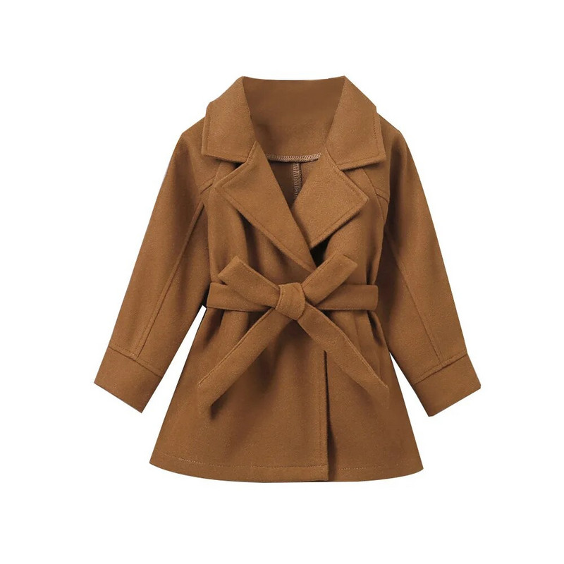 Bebeluși Copii Băieți Fete Palton clasic de lână în amestec de iarnă Trenci cu două piepte Îmbrăcăminte de îmbrăcăminte Jachetă cu curea