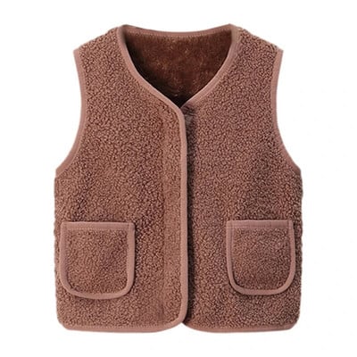 Vestă de iarnă pentru copii din lână de miel, groasă, plus vestă de catifea, pentru copii mici, fete, băieți, haină caldă cu gât în V, toamnă pentru copii.