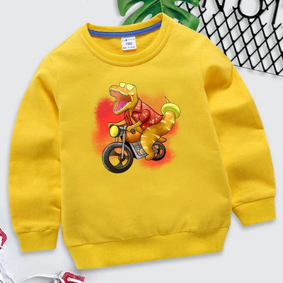 „Trex“ važinėjimas motociklu vasarą Grafika vaikiški drabužiai mergaičių madingi ilgomis rankovėmis Y2k „Sudadera Kawaii“ dinozaurų berniukų megztiniai