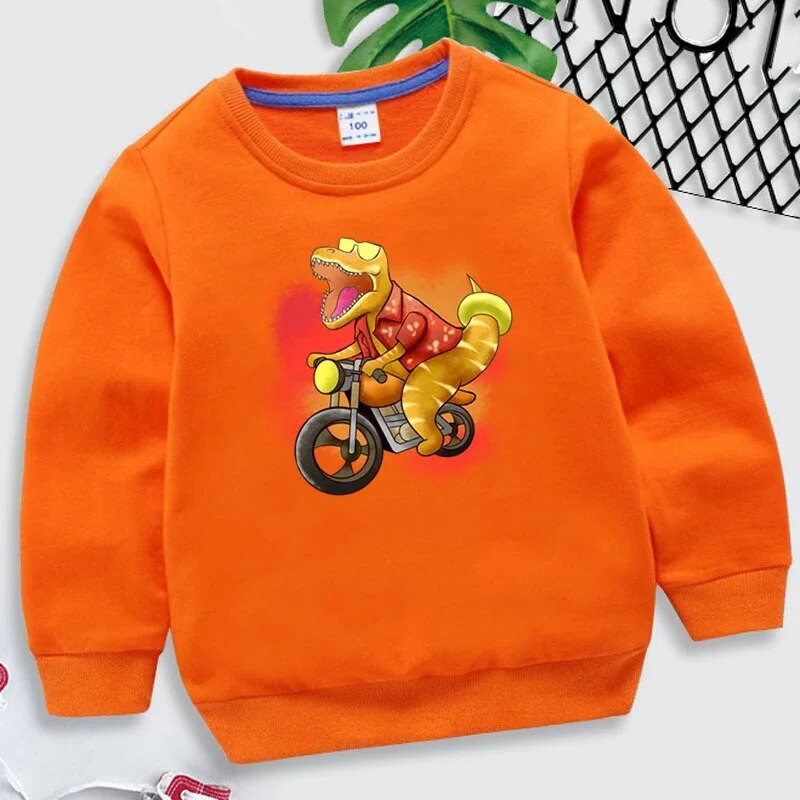 „Trex“ važinėjimas motociklu vasarą Grafika vaikiški drabužiai mergaičių madingi ilgomis rankovėmis Y2k „Sudadera Kawaii“ dinozaurų berniukų megztiniai