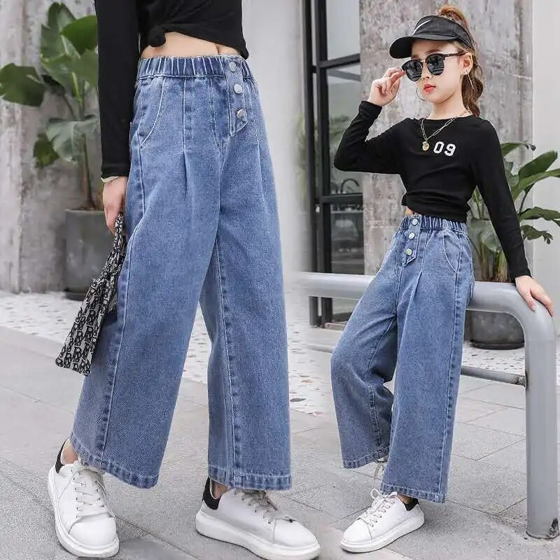 Primavara Toamna Adolescente Denim Pantaloni Largi Pantaloni Copii Moda Noua Blugi Fete 5 6 8 10 12 13 14 Ani Haine pentru copii