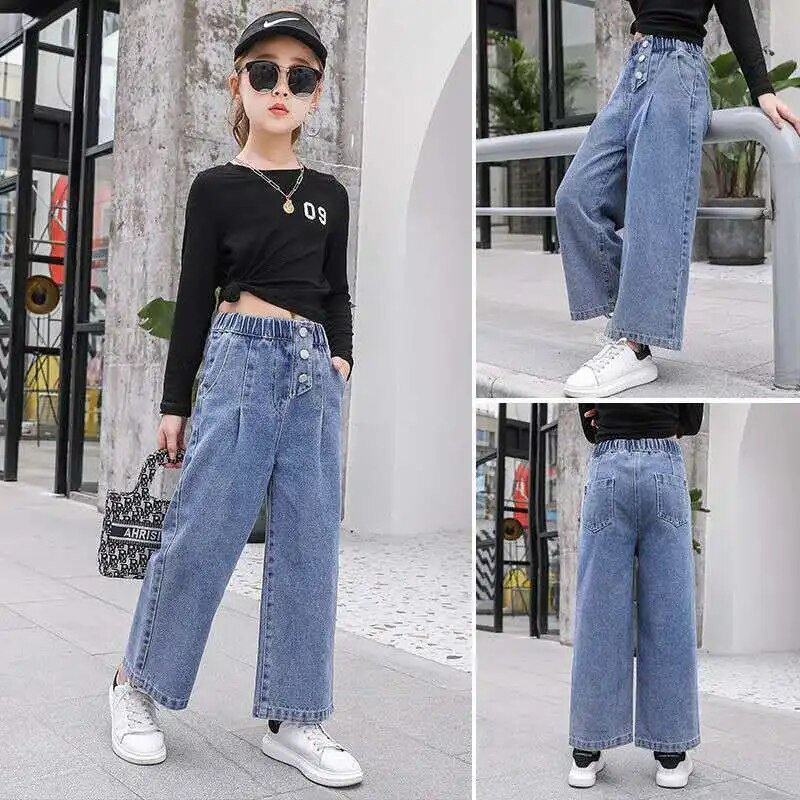 Primavara Toamna Adolescente Denim Pantaloni Largi Pantaloni Copii Moda Noua Blugi Fete 5 6 8 10 12 13 14 Ani Haine pentru copii