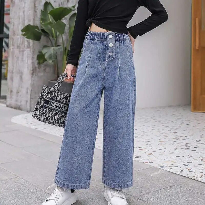 Primavara Toamna Adolescente Denim Pantaloni Largi Pantaloni Copii Moda Noua Blugi Fete 5 6 8 10 12 13 14 Ani Haine pentru copii