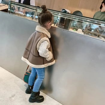 Жилетка за момичета 2023 г. Нов зимен плюшен удебелен детски корейски потник Палто през рамо Модна детска жилетка