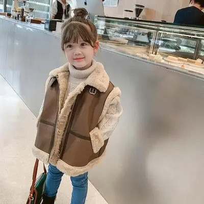 Vestă pentru fete 2023, noua iarnă, cu pluș îngroșat, maiou coreean pentru copii, haină peste umeri, vestă la modă pentru copii