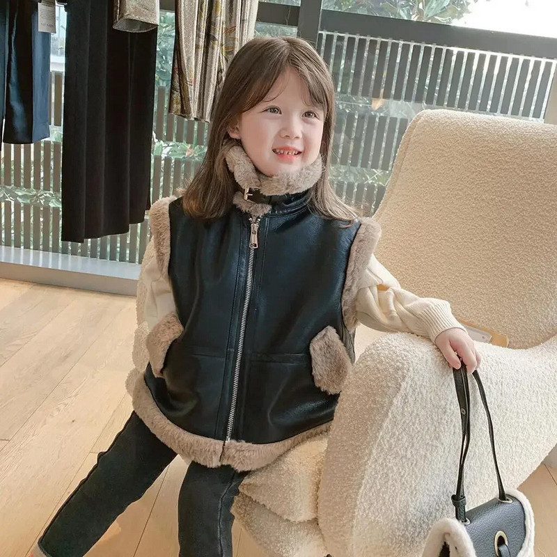 Vestă pentru fete 2023, noua iarnă, cu pluș îngroșat, maiou coreean pentru copii, haină peste umeri, vestă la modă pentru copii