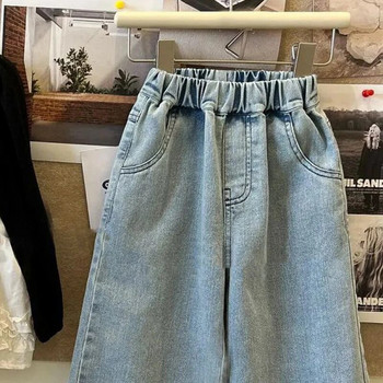 Ανοιξιάτικο τζιν για κορίτσια 2024 για μικρά και μεσαία παιδιά Δαντελένια καθημερινά παντελόνια χαλαρά και άνετα παιδικά παντελόνια με ίσιο πόδι