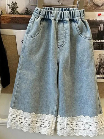 2024 Пролетни дънки за момичета за малки и средни деца Дантелени ежедневни панталони Свободни и удобни детски детски панталони с прави крачоли