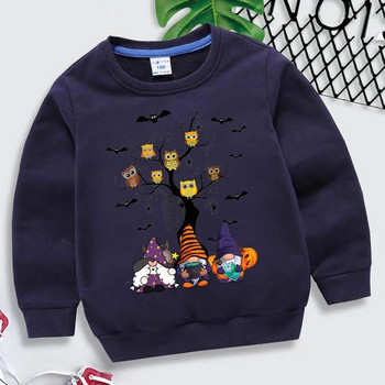 Παιδικά φθινοπωρινά φούτερ για αποκριάτικες μπλούζες με κουκουβάγια με στάμπα πουλόβερ Αστεία στοιχειά Απόκριες για αγόρια Ρούχα Harajuku Νυχτερίδες για κορίτσια με κουκούλα