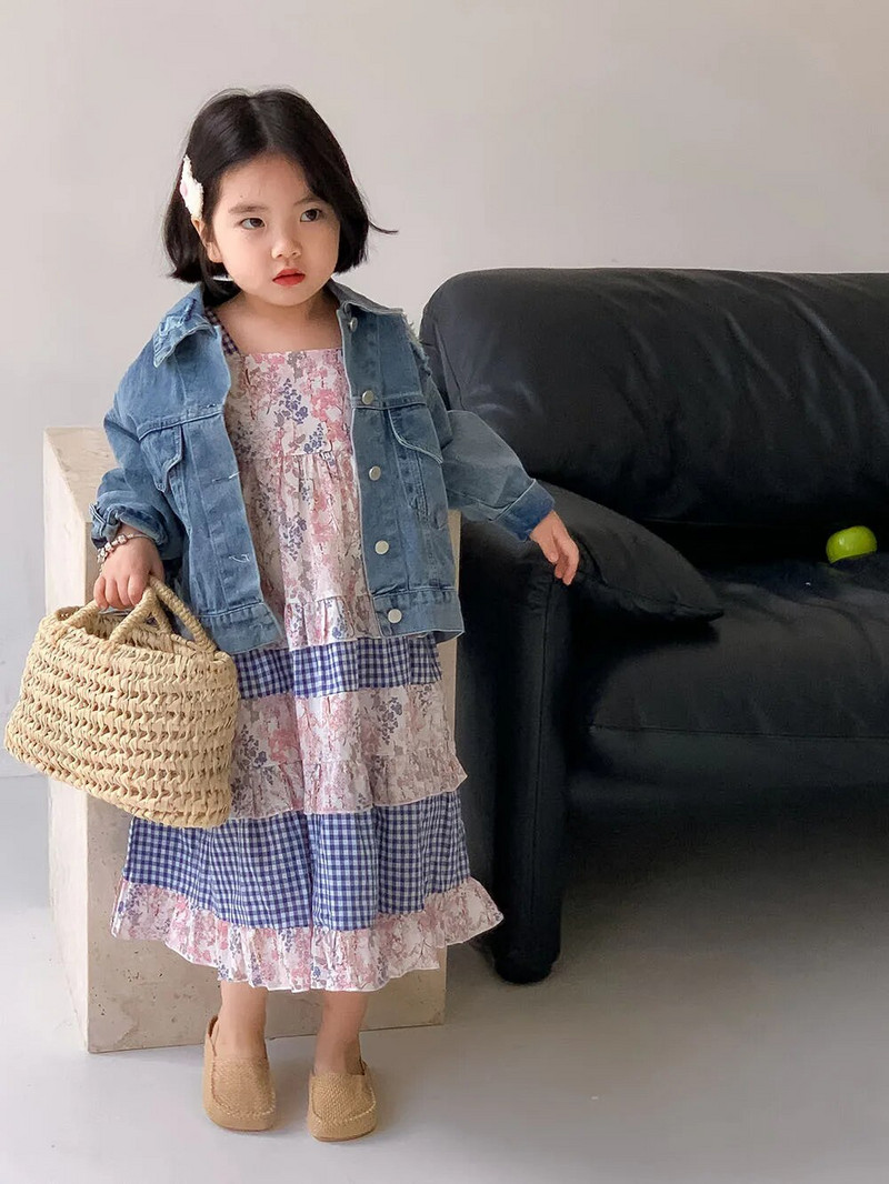 8639 Haine pentru copii 2024 de primăvară, noua modă, haină de blugi pentru fete. Faceți topuri vechi uzate, jachete de denim lejere.