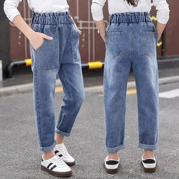 2022 Girls Students Jeans άνοιξη φθινόπωρο Κορεατικά Wild Loose στάμπα κινουμένων σχεδίων Ελαστική μέση ίσια Λεπτό φαρδύ τζιν 3-12 Y