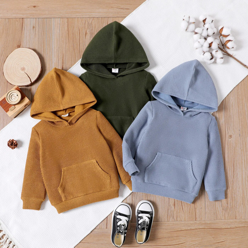 Hanorac PatPat pentru copii mici, culoare solidă, cu design de buzunar