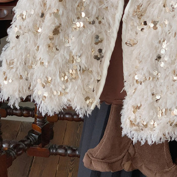 Модни есенно-зимни кожени палта за бебета и момичета, украсени с бели пайети Едноредни жилетки за малки деца Топли детски горни дрехи