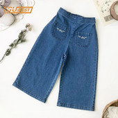 Tavaszi őszi gyerekek Kislányoknak hímzett széles szárú farmernadrág Alkalmi gyerek baba lányoknak Gyermekruházat Farmer