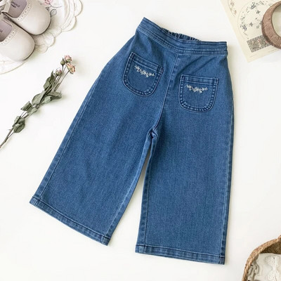 Tavaszi őszi gyerekek Kislányoknak hímzett széles szárú farmernadrág Alkalmi gyerek baba lányoknak Gyermekruházat Farmer