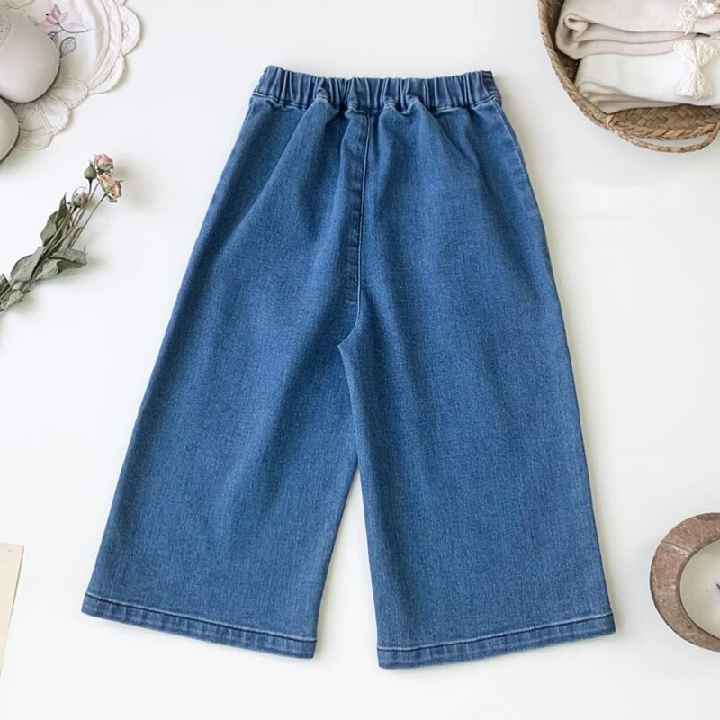 Tavaszi őszi gyerekek Kislányoknak hímzett széles szárú farmernadrág Alkalmi gyerek baba lányoknak Gyermekruházat Farmer