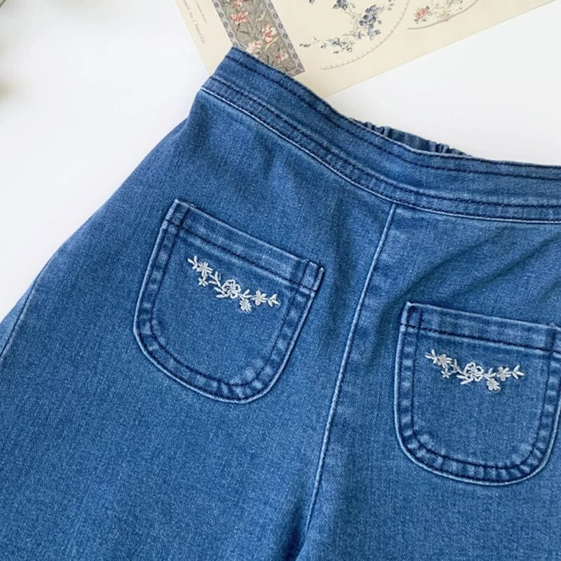 Tavaszi őszi gyerekek Kislányoknak hímzett széles szárú farmernadrág Alkalmi gyerek baba lányoknak Gyermekruházat Farmer