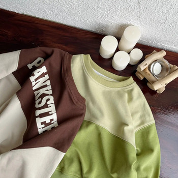 2023 Детско облекло в японски стил Пролетни и есенни суичъри за момчета Цветни блокови дизайни Свободно бебешко ежедневно облекло за открито