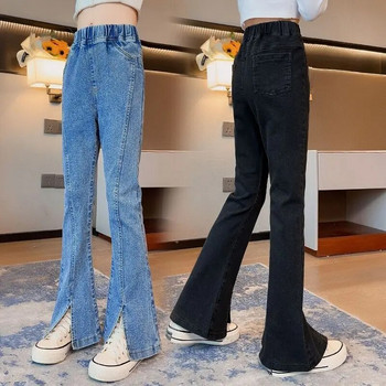 Нови модни разклешени дънки за момичета Училищно улично облекло Ежедневни едноцветни дънкови панталони Детски корейски висококачествени панталони