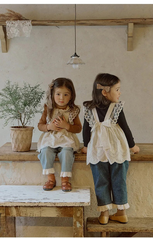 Pantaloni dulci pentru fete, toamnă, haine pentru copii mici, îmbrăcăminte exterioară, 2023, blugi cu talie elastică din dantelă, pantaloni pentru fete, îmbrăcăminte pentru copii