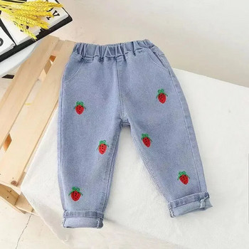 Пролетни дънки Прави панталони за момичета Дънкови ежедневни панталони Детски дрехи 1-5 години Бебешко еластично долнище с еластична талия
