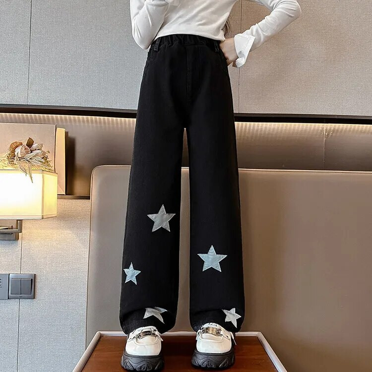 Adolescente Blugi Primavara/Toamna New Star Print Pantaloni drepti cu picioare late Copii Trendy Scoala Casual Pantaloni pentru copii 5-14 ani