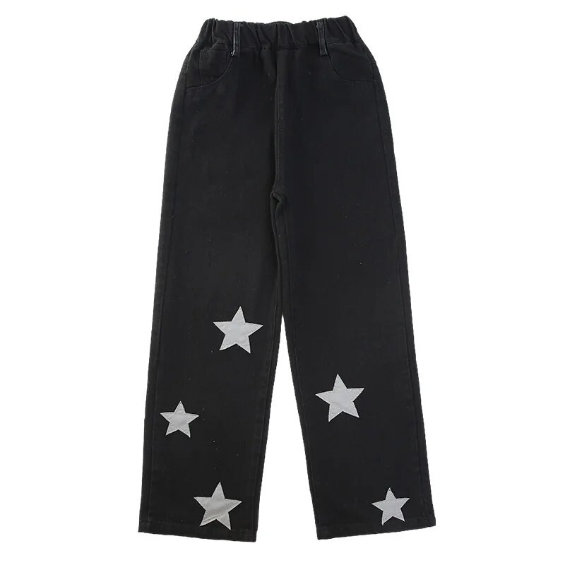 Adolescente Blugi Primavara/Toamna New Star Print Pantaloni drepti cu picioare late Copii Trendy Scoala Casual Pantaloni pentru copii 5-14 ani